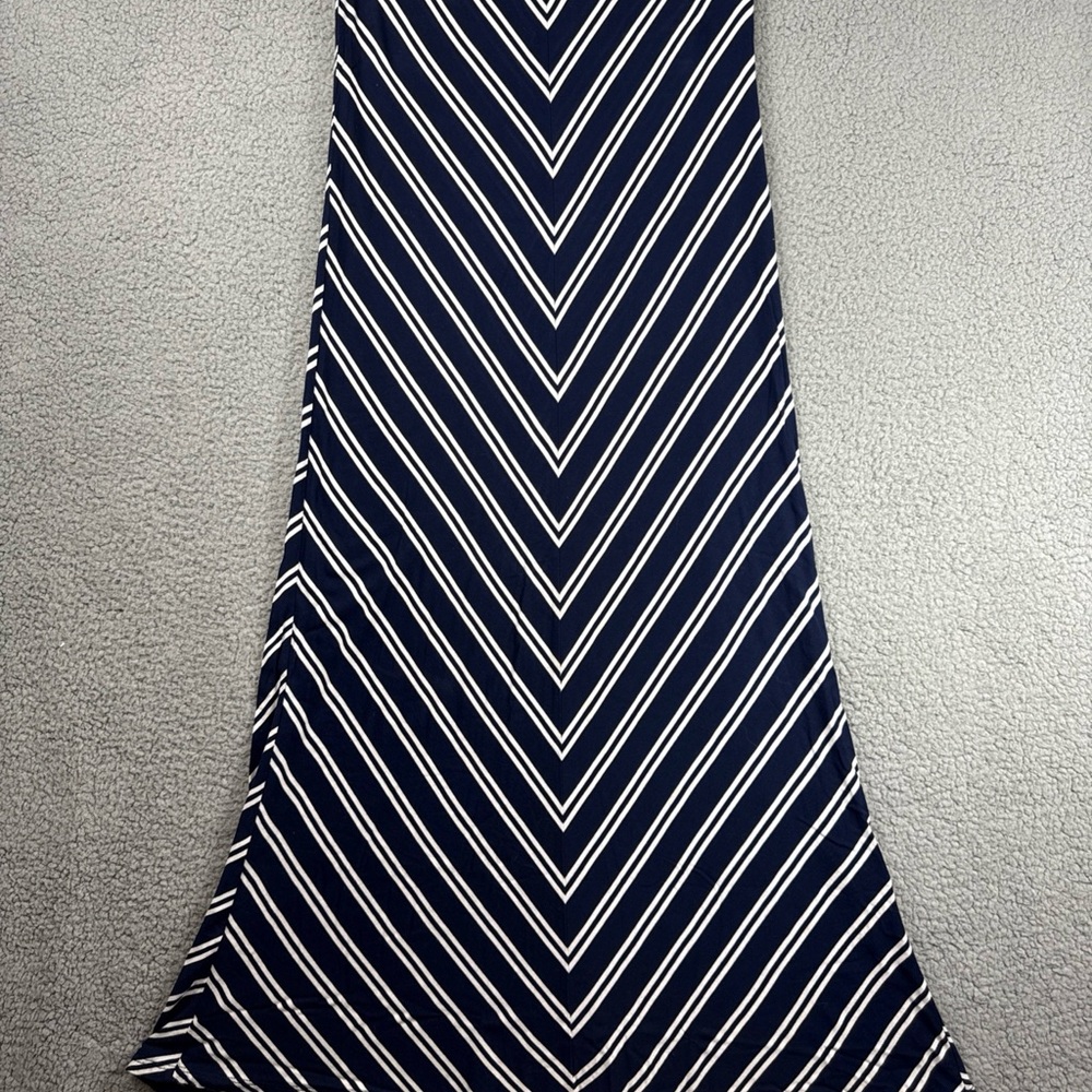 New York & Company Navy and White Chevron Stripe Maxi Skirt
